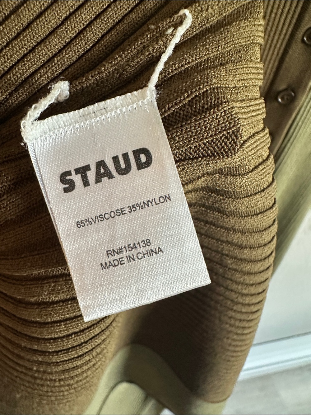 STAUD Shoko Two-Tone Olive Brown Ribbed Button-Front Midi Dress Medium - Picture 6 of 11